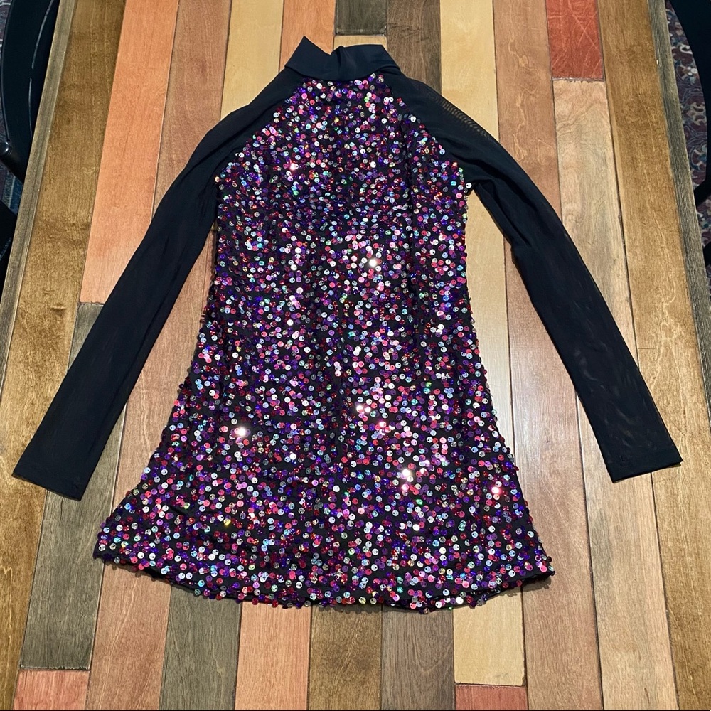 Figure Skating Dress Dance Costume Balera Black Pink Silver Sequins Medium 8-10